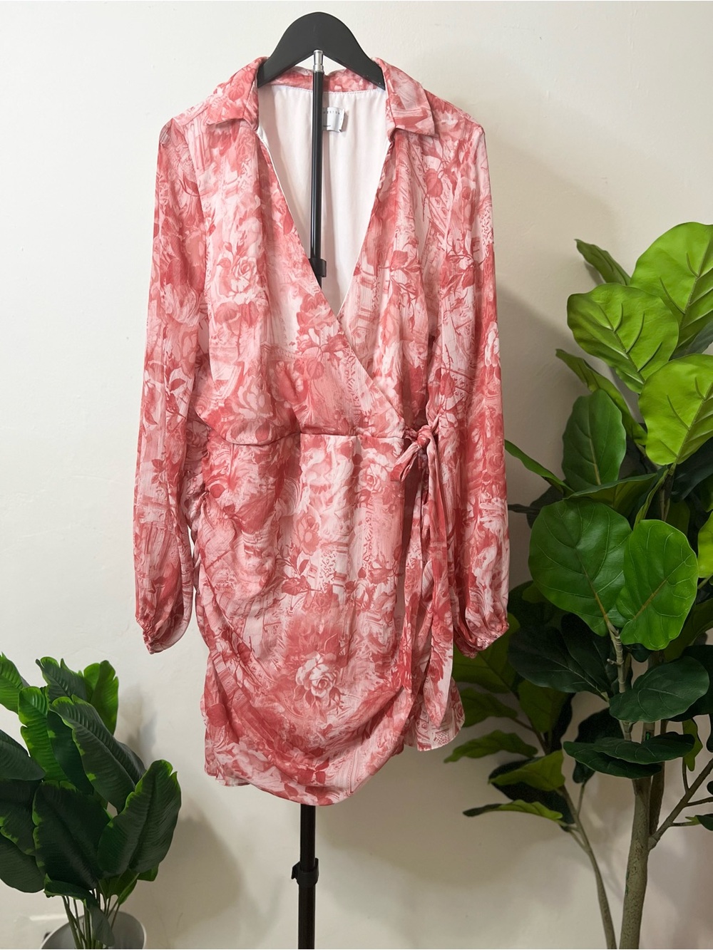 Floral Wrap Dress in Dusty Rose Pink and White